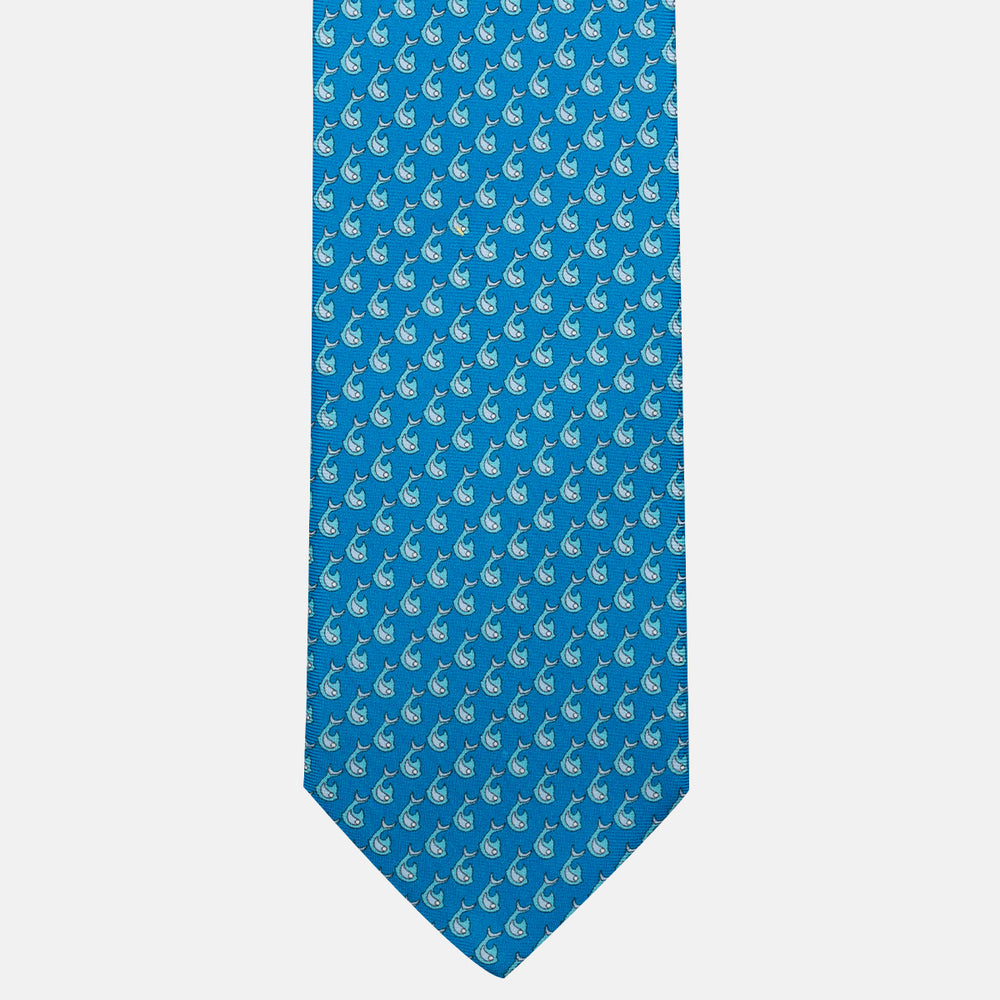 Cravatta 3 pieghe in Seta Fantasia Delfini Celeste - DSC_4411