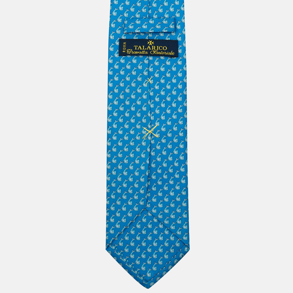 Cravatta 3 pieghe in Seta Fantasia Delfini Celeste - DSC_4411