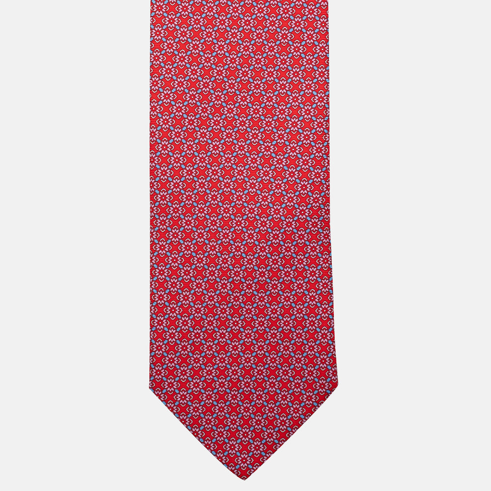 Cravatta 3 pieghe in Seta Fantasia Floreale Rosso - DSC_4413