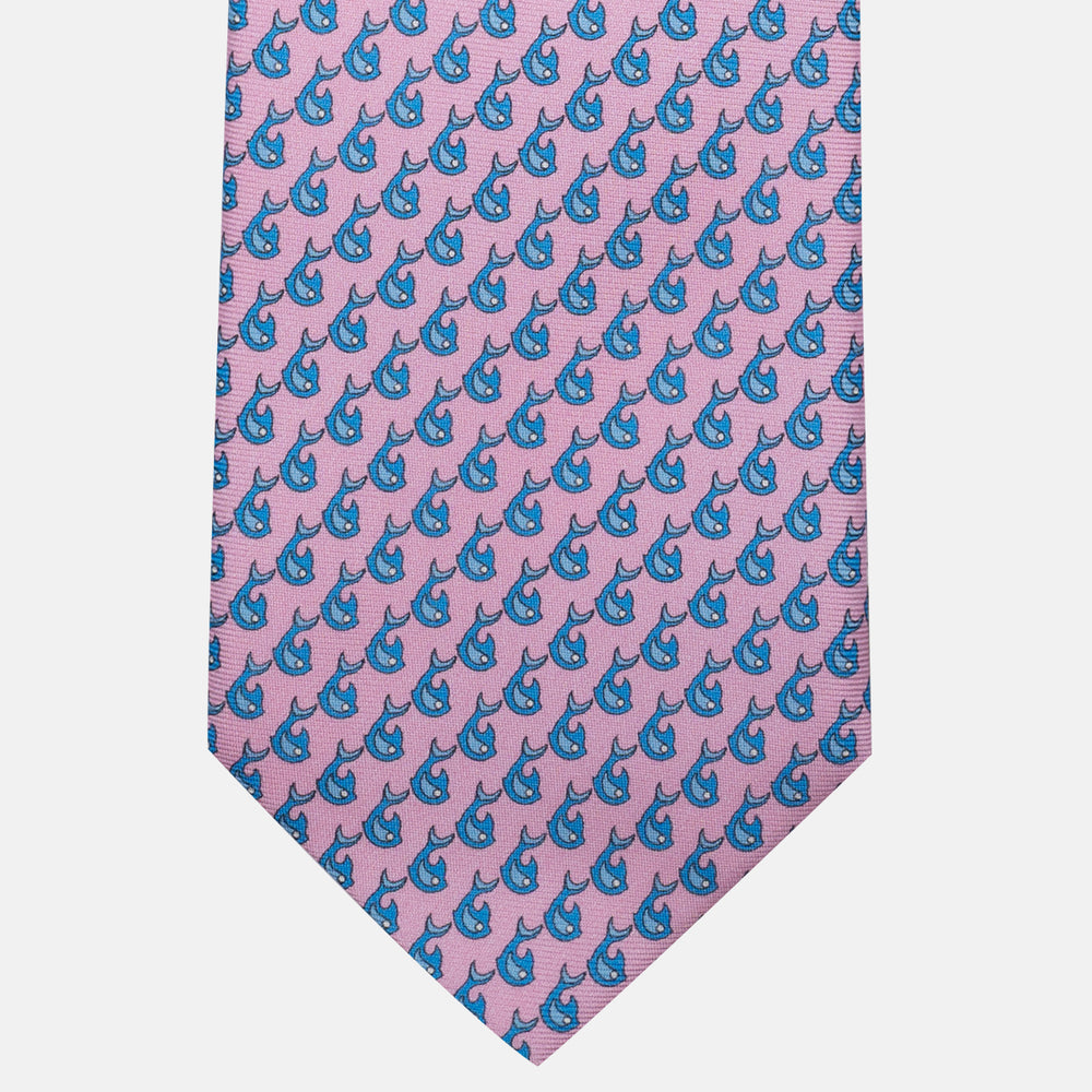 Pink Dolphin Pattern 3-Fold Silk Tie - DSC_4421