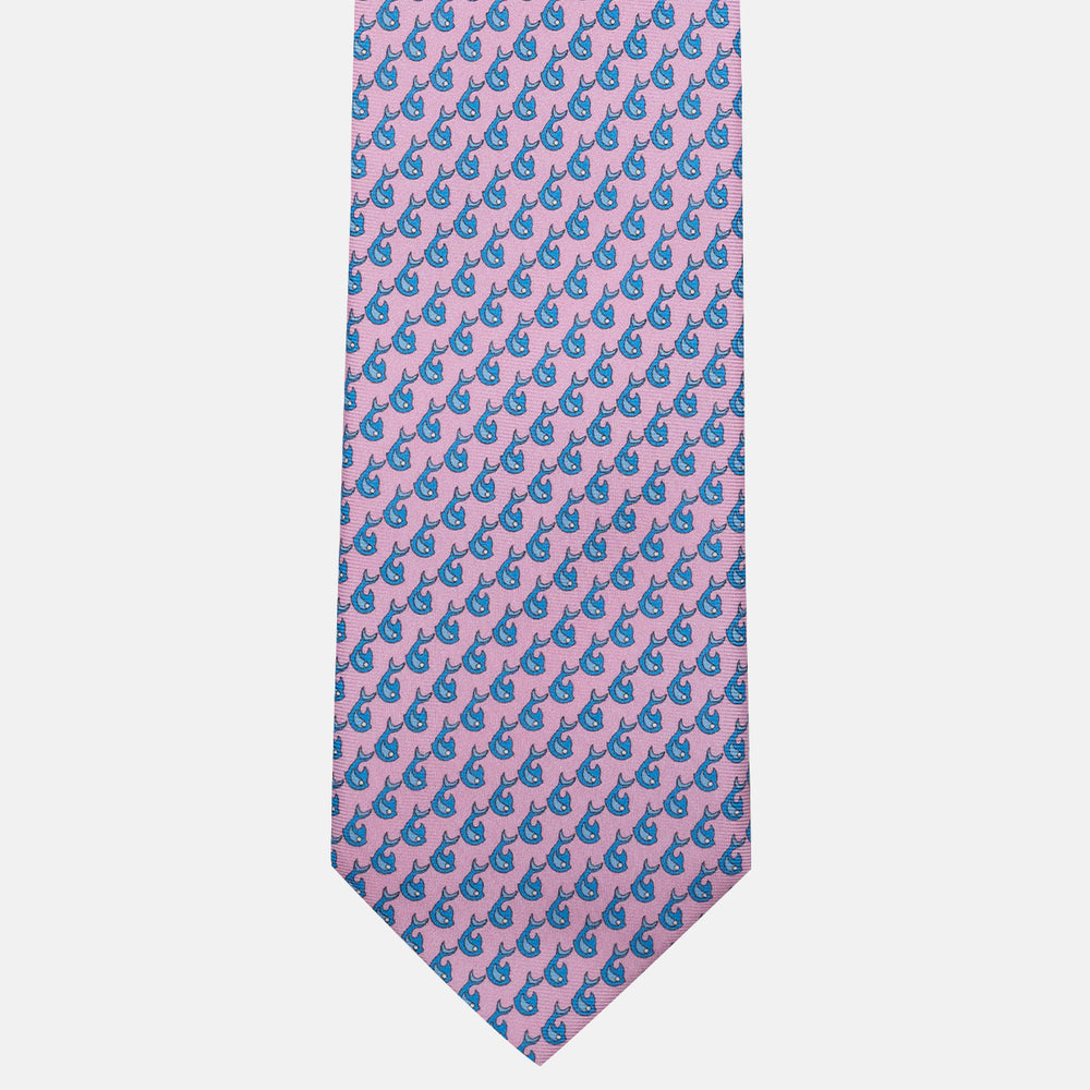 Pink Dolphin Pattern 3-Fold Silk Tie - DSC_4421