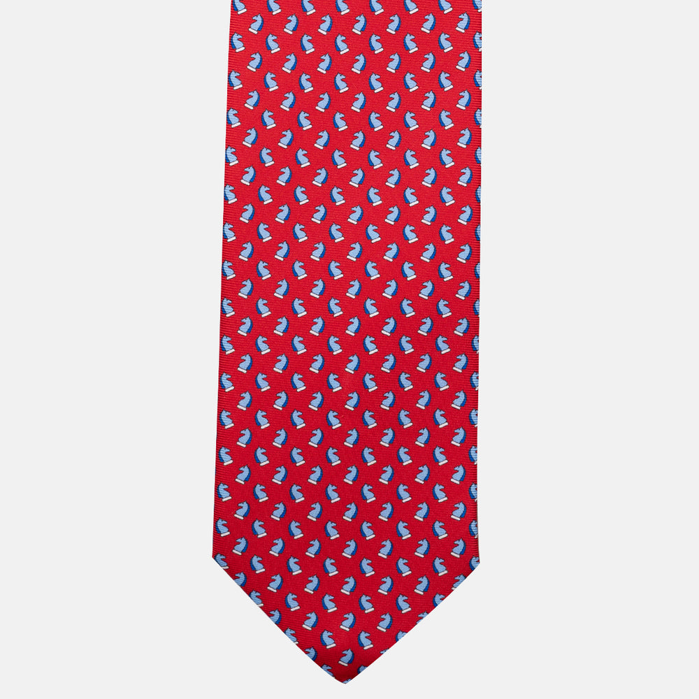 3-Fold Silk Tie with Red Horse Pattern - DSC_4423