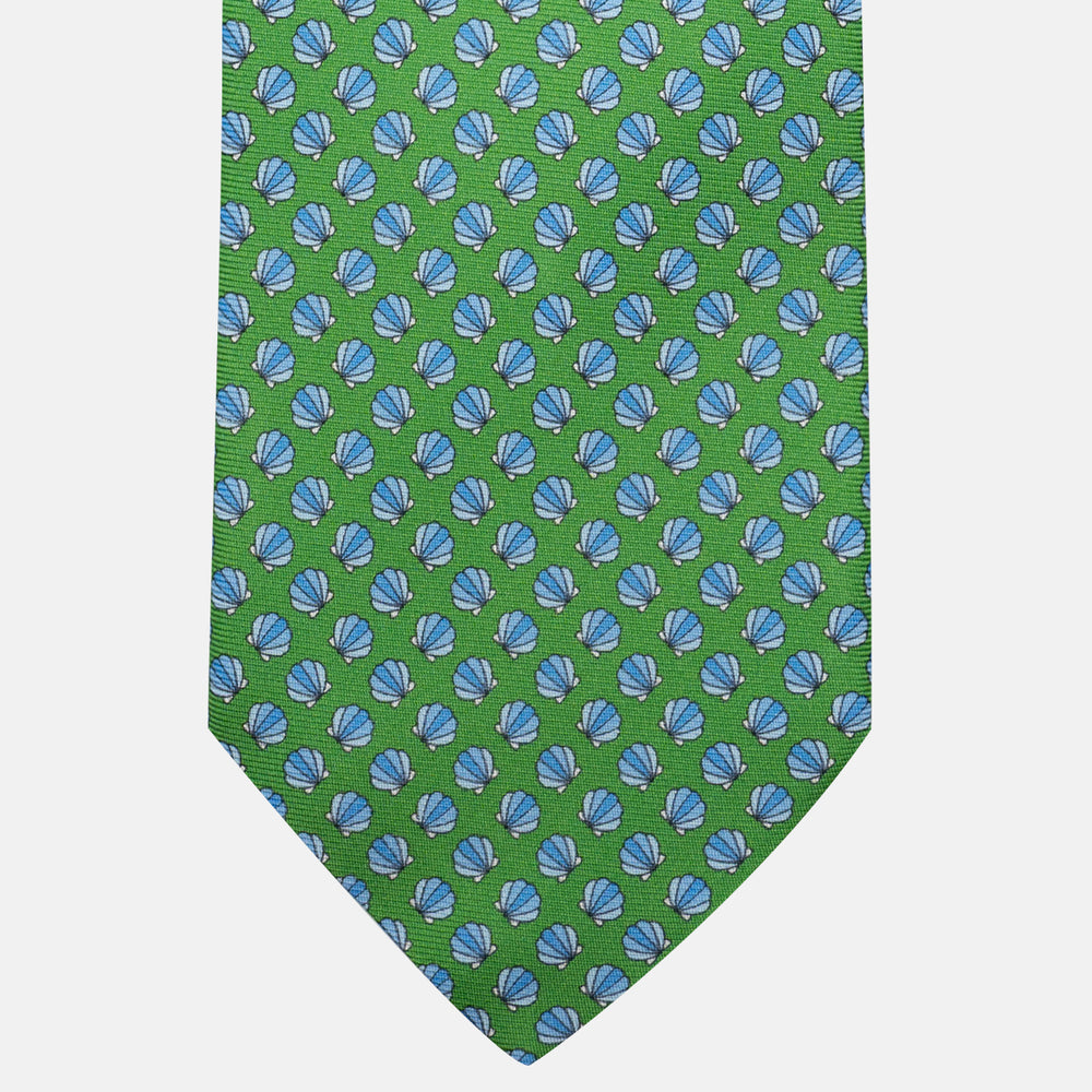 Cravatta 3 pieghe in Seta Fantasia Conchiglie Verde - DSC_4425