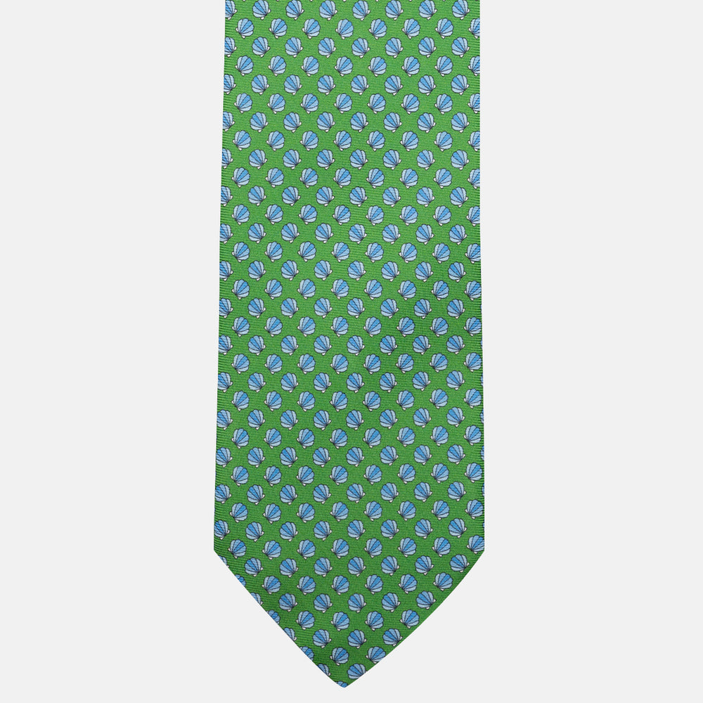 Cravatta 3 pieghe in Seta Fantasia Conchiglie Verde - DSC_4425