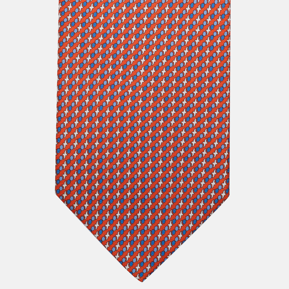 Cravatta 3 pieghe in Seta Fantasia Geometrica Arancione Scuro - DSC_4430