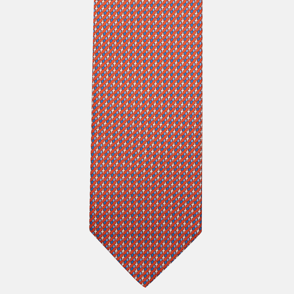 Cravatta 3 pieghe in Seta Fantasia Geometrica Arancione Scuro - DSC_4430