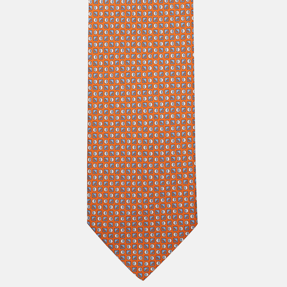 Cravatta 3 pieghe in Seta Fantasia Geometrica Arancione - DSC_4432