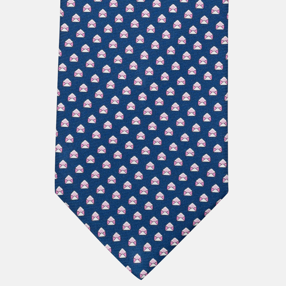 Cravatta 3 pieghe in Seta Fantasia Lettera, Blu Rosa - M49541