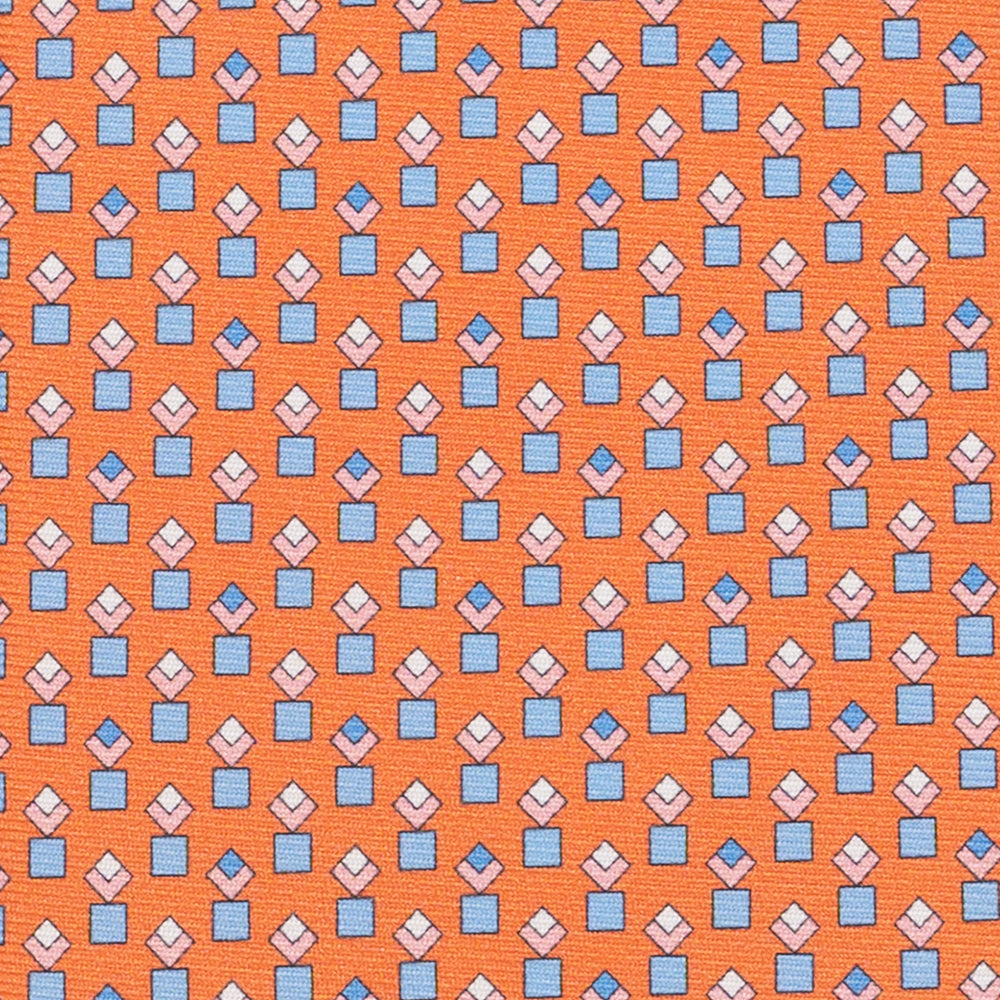 Cravatta 3 pieghe in Seta Fantasia Geometrica, Arancione Rosa - M34186