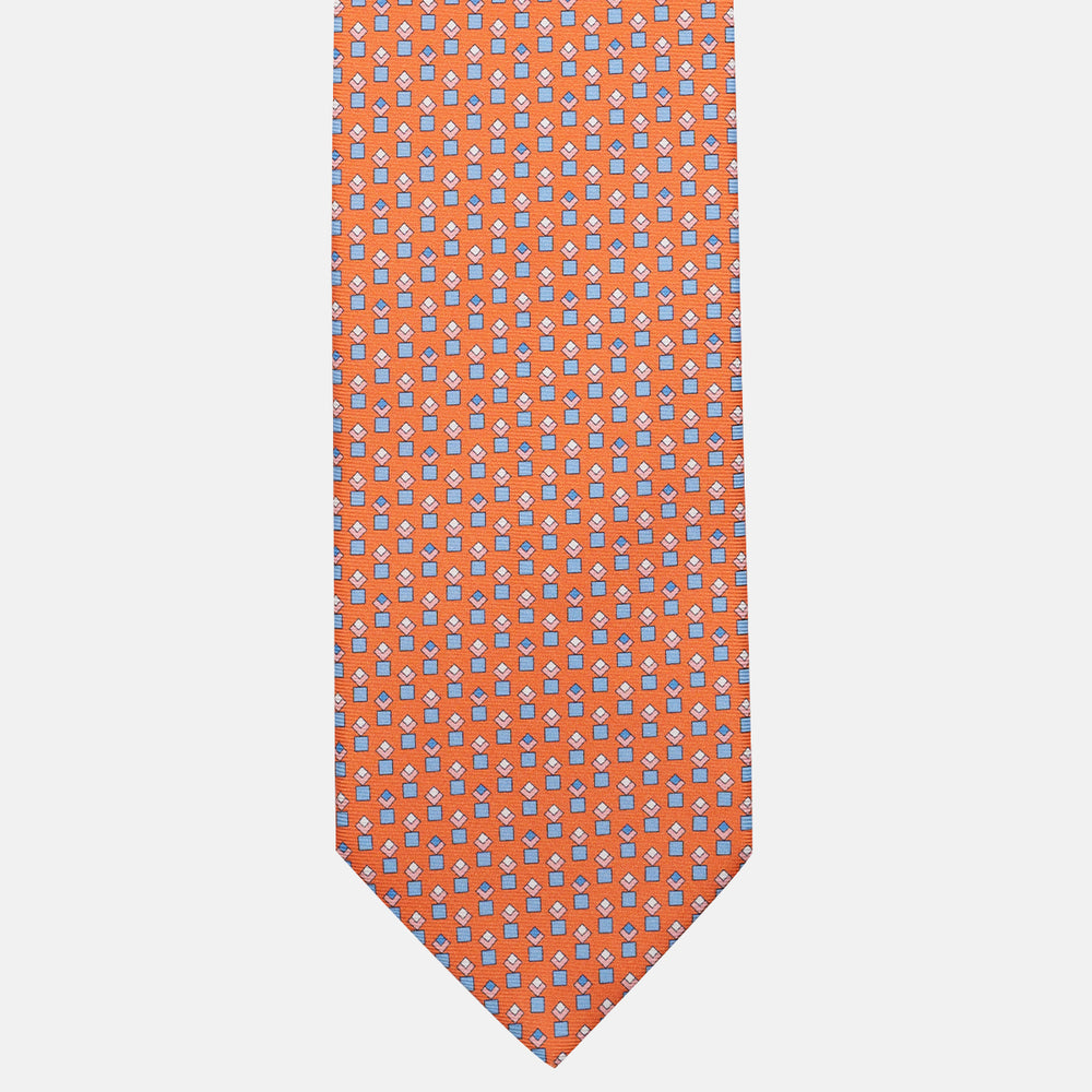 Cravatta 3 pieghe in Seta Fantasia Geometrica, Arancione Rosa - M34186