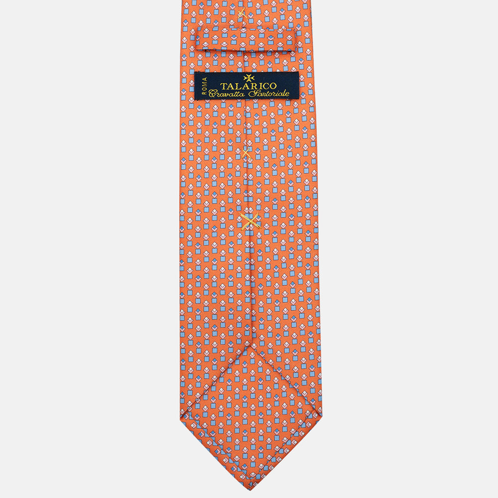 Cravatta 3 pieghe in Seta Fantasia Geometrica, Arancione Rosa - M34186