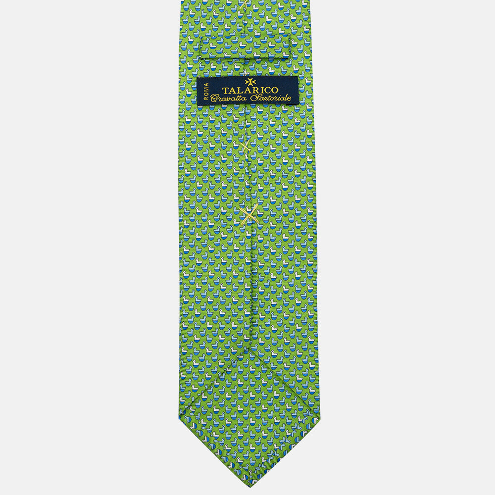 Cravatta 3 pieghe in Seta Fantasia Paperelle, Verde - DSC_4419