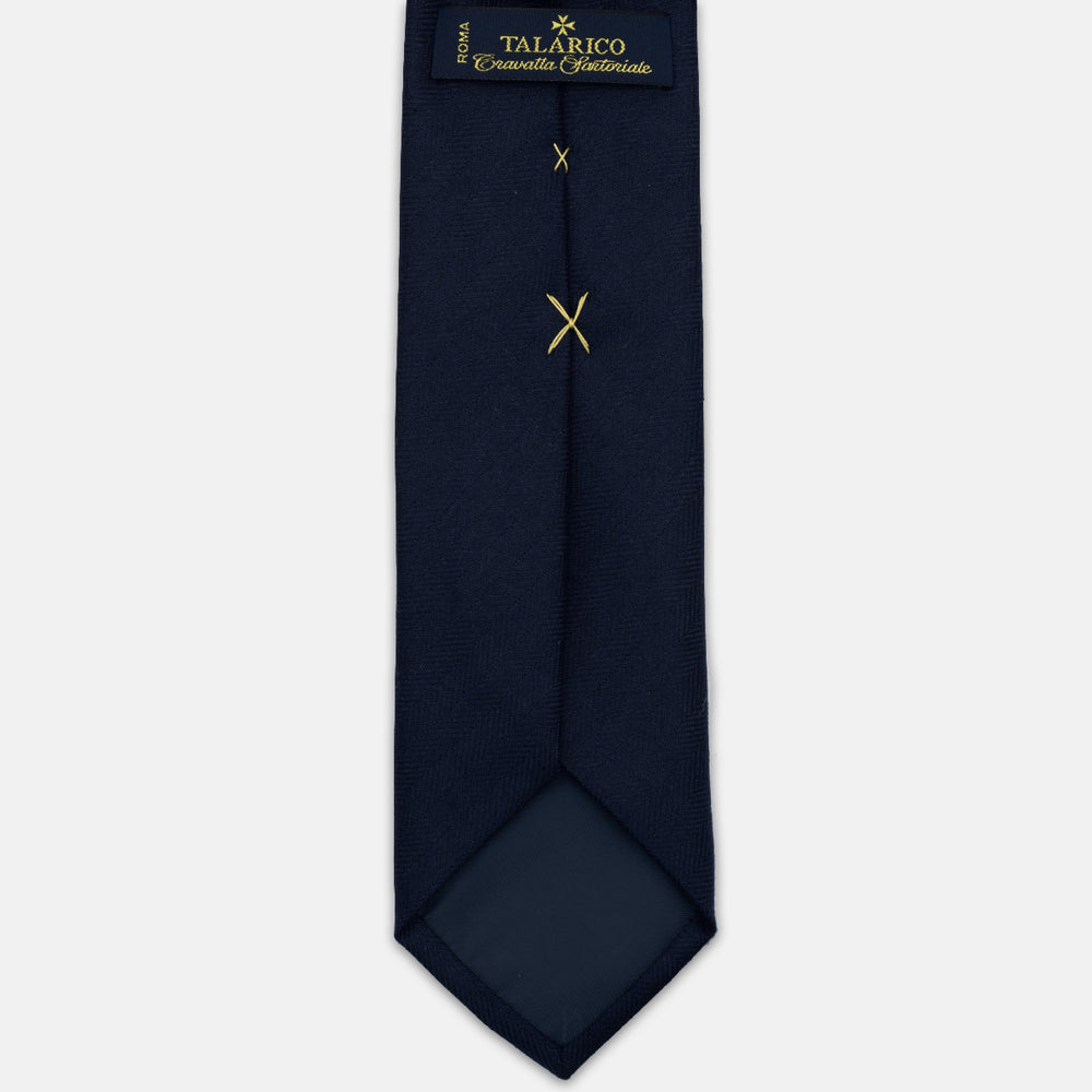 Cravatta 3 Pieghe Sartoriale Spigata in Puro Cashmere Spigata Loro Piana, Blu