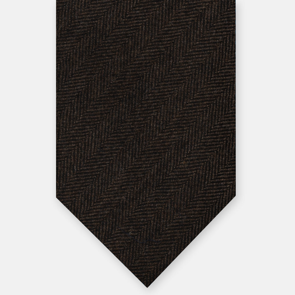 Cravatta 3 Pieghe Sartoriale Spigata in Puro Cashmere Spigata Loro Piana, Marrone