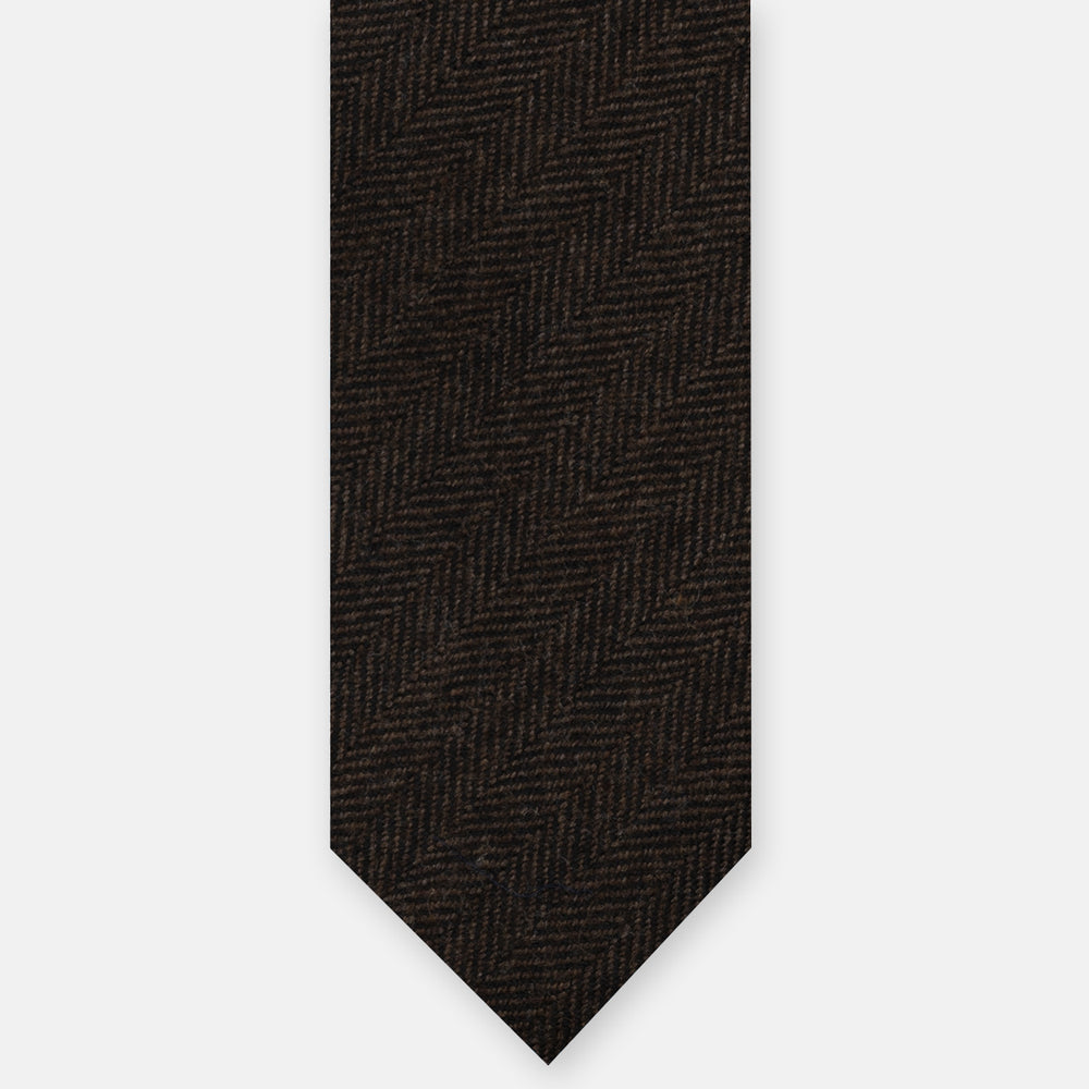 Cravatta 3 Pieghe Sartoriale Spigata in Puro Cashmere Spigata Loro Piana, Marrone