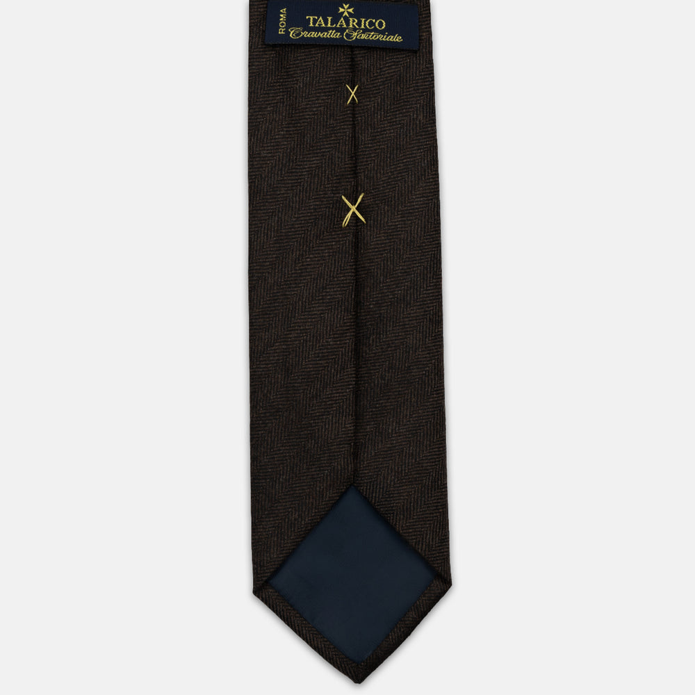 Cravatta 3 Pieghe Sartoriale Spigata in Puro Cashmere Spigata Loro Piana, Marrone