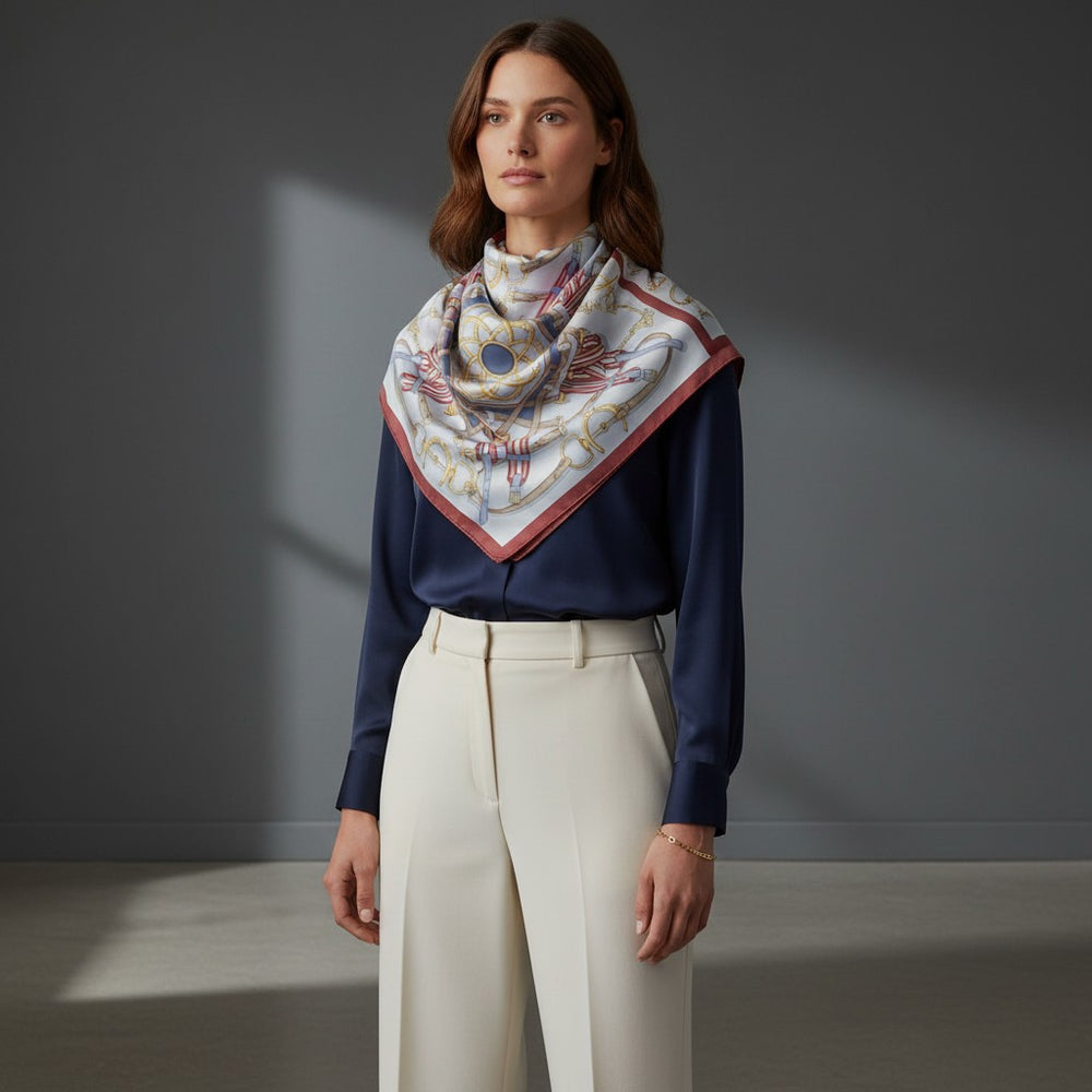 Equestrian Elegance 90's Twill Silk Scarf