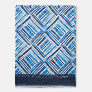 Forte Dei Marmi Shoulder Scarf in Pure Light Blue Linen with Geometric Pattern | Made in Italy - Men's