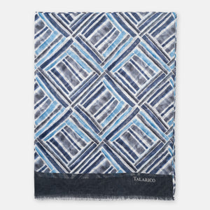 Sciarpa Coprispalle Forte Dei Marmi in Puro Lino Blu con Motivo Geometrico | Made in Italy - Donna