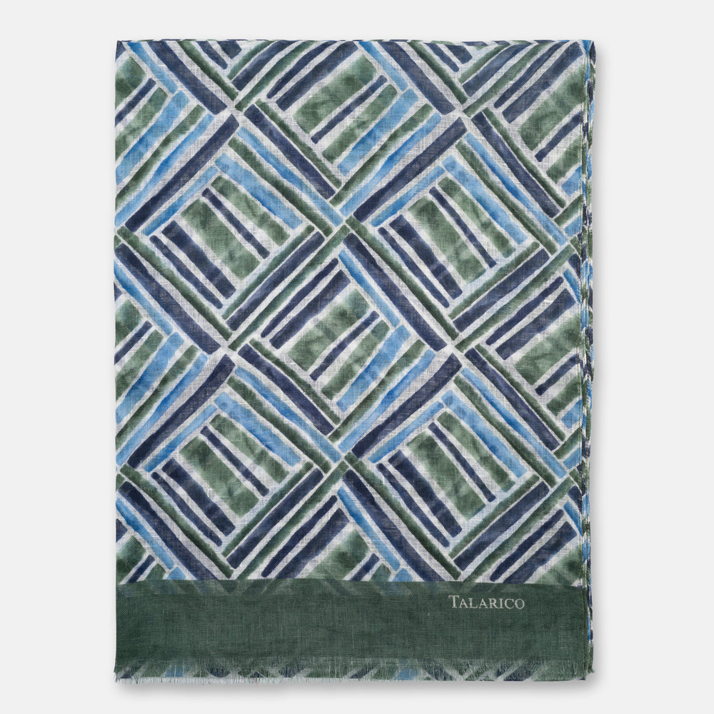Forte Dei Marmi Shawl Wrap in Pure Green Linen with Geometric Pattern | Made in Italy - Men's