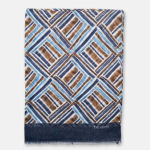Sciarpa Coprispalle Forte Dei Marmi in Puro Lino Marrone con Motivo Geometrico | Made in Italy - Donna