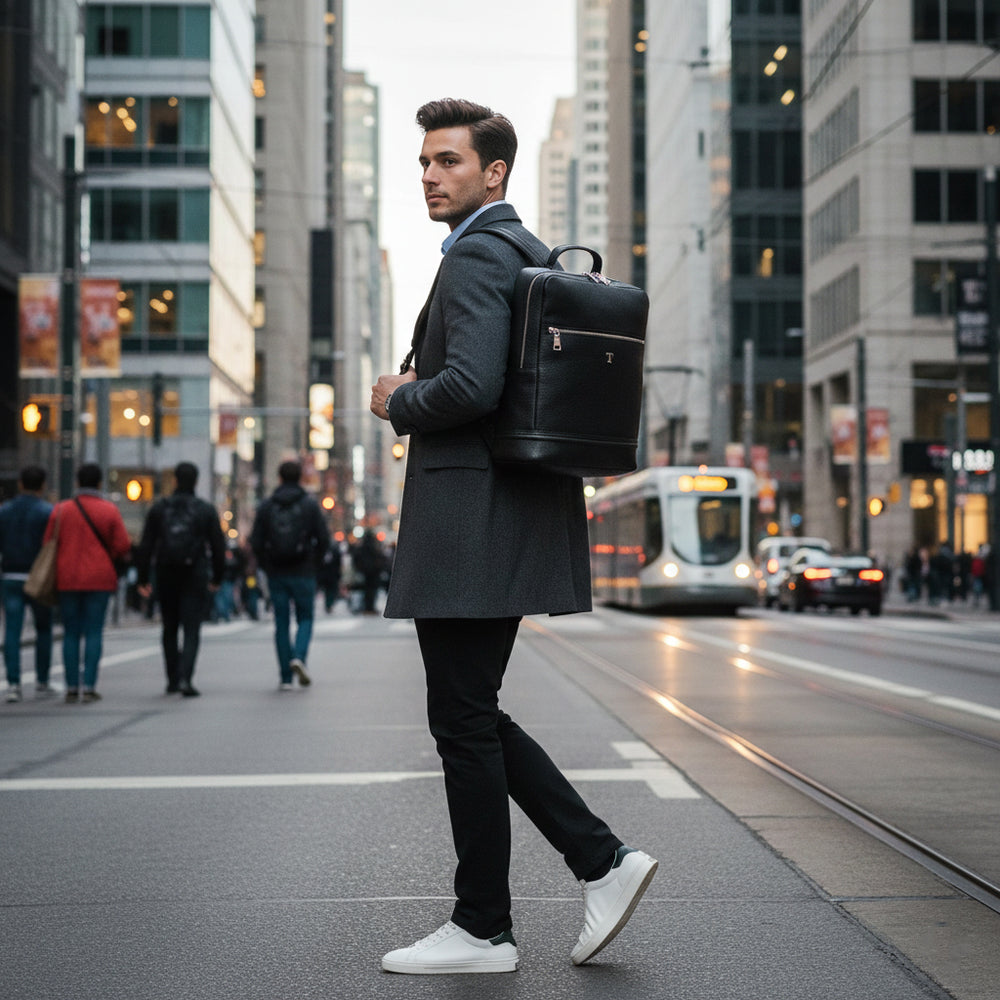 Zaino in Pelle Martellata Nero