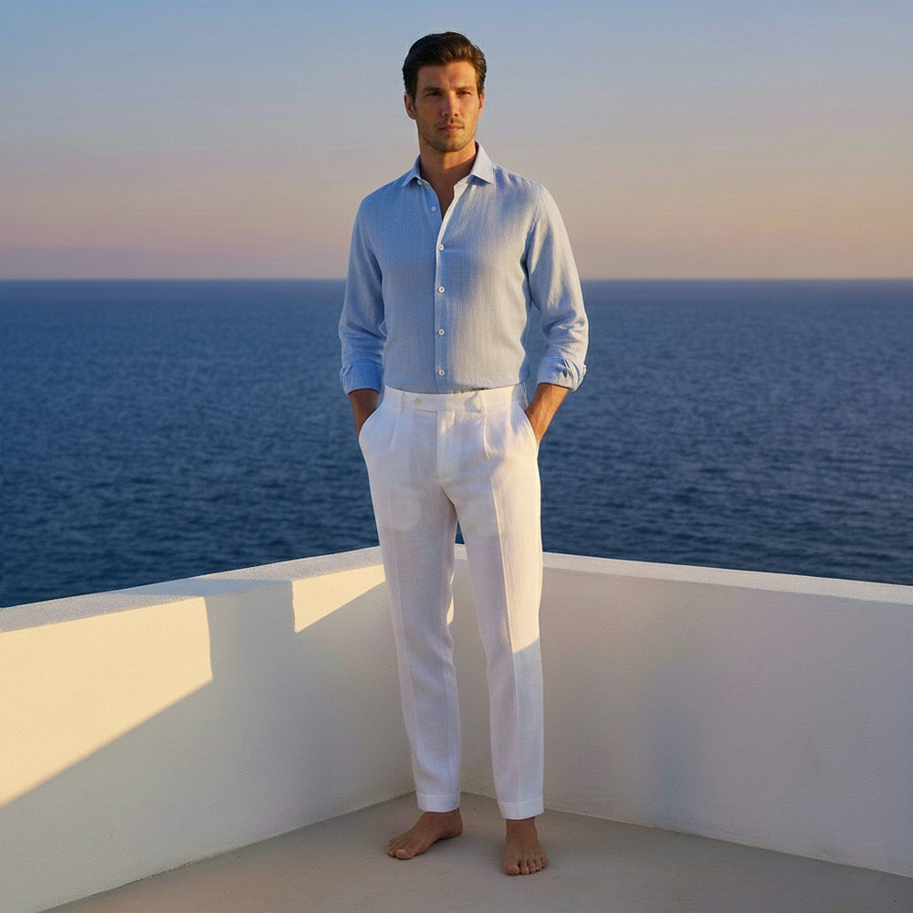 Light Blue French Collar Linen Shirt