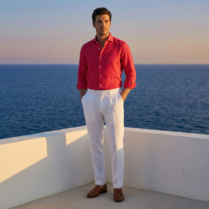 Camicia In Lino Collo alla Francese Fragola