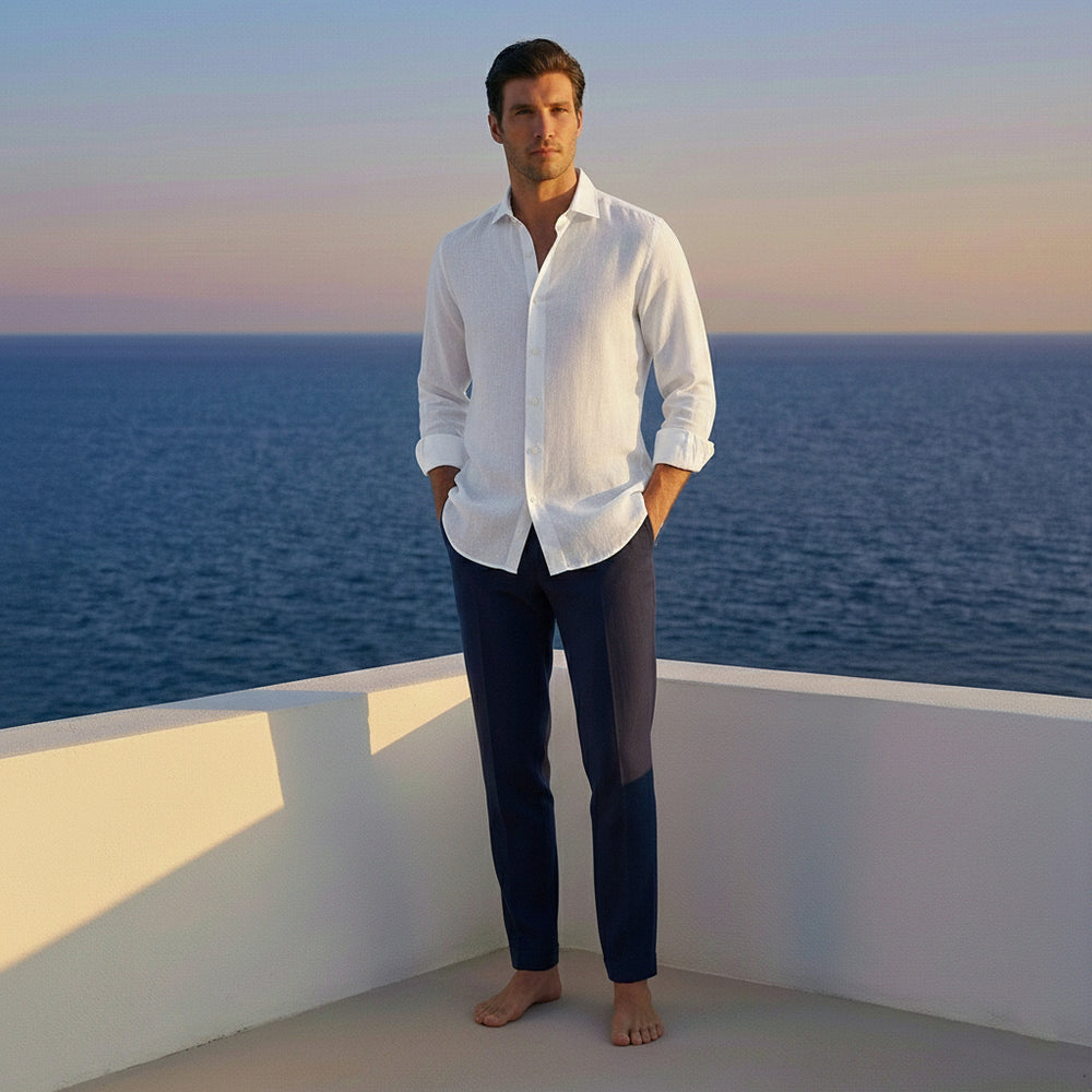 White French Collar Linen Shirt