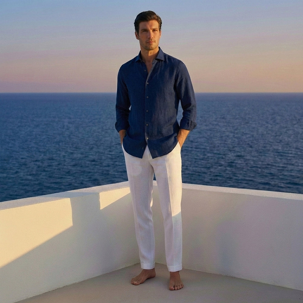 Blue Jeans French Collar Linen Shirt