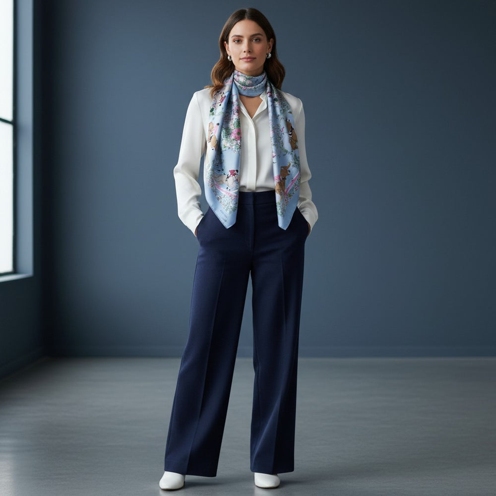 90 Twill Silk Scarf Equestrian Garden