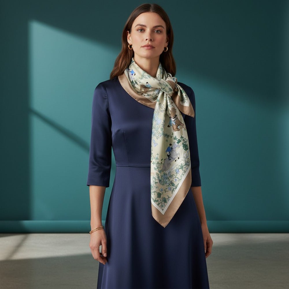 90 Twill Silk Scarf Equestrian Garden