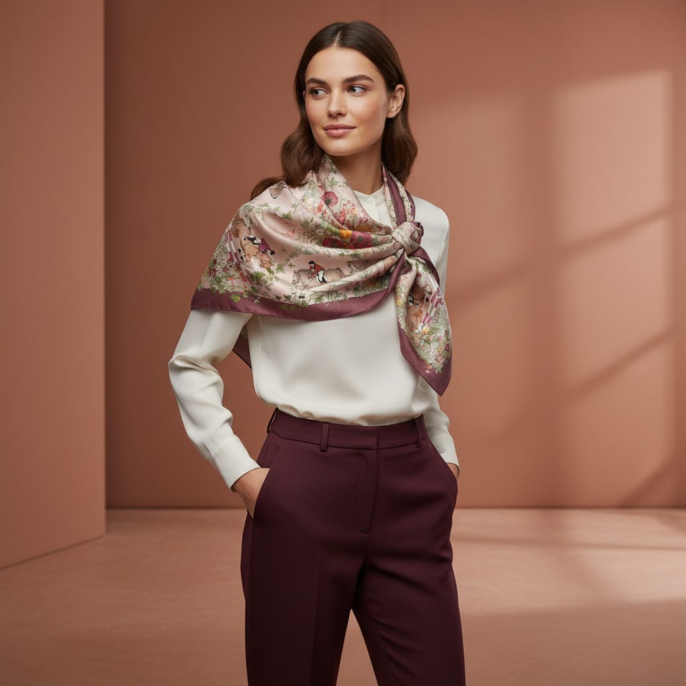 90 Twill Silk Scarf Equestrian Garden