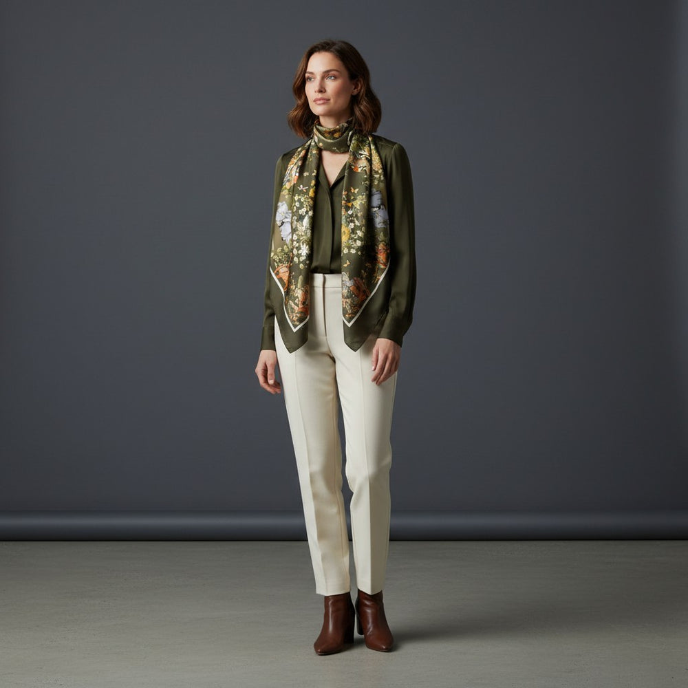 90 Twill Silk Scarf Equestrian Garden