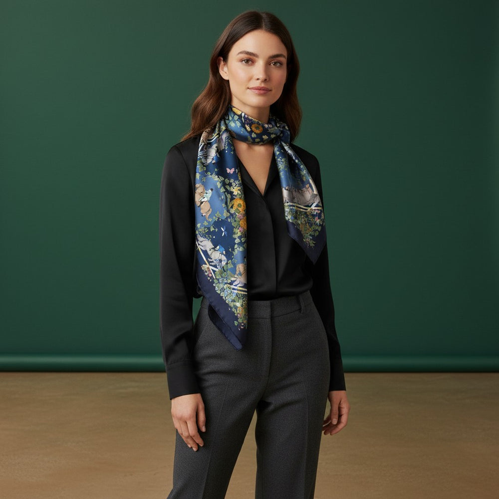 90 Twill Silk Scarf Equestrian Garden