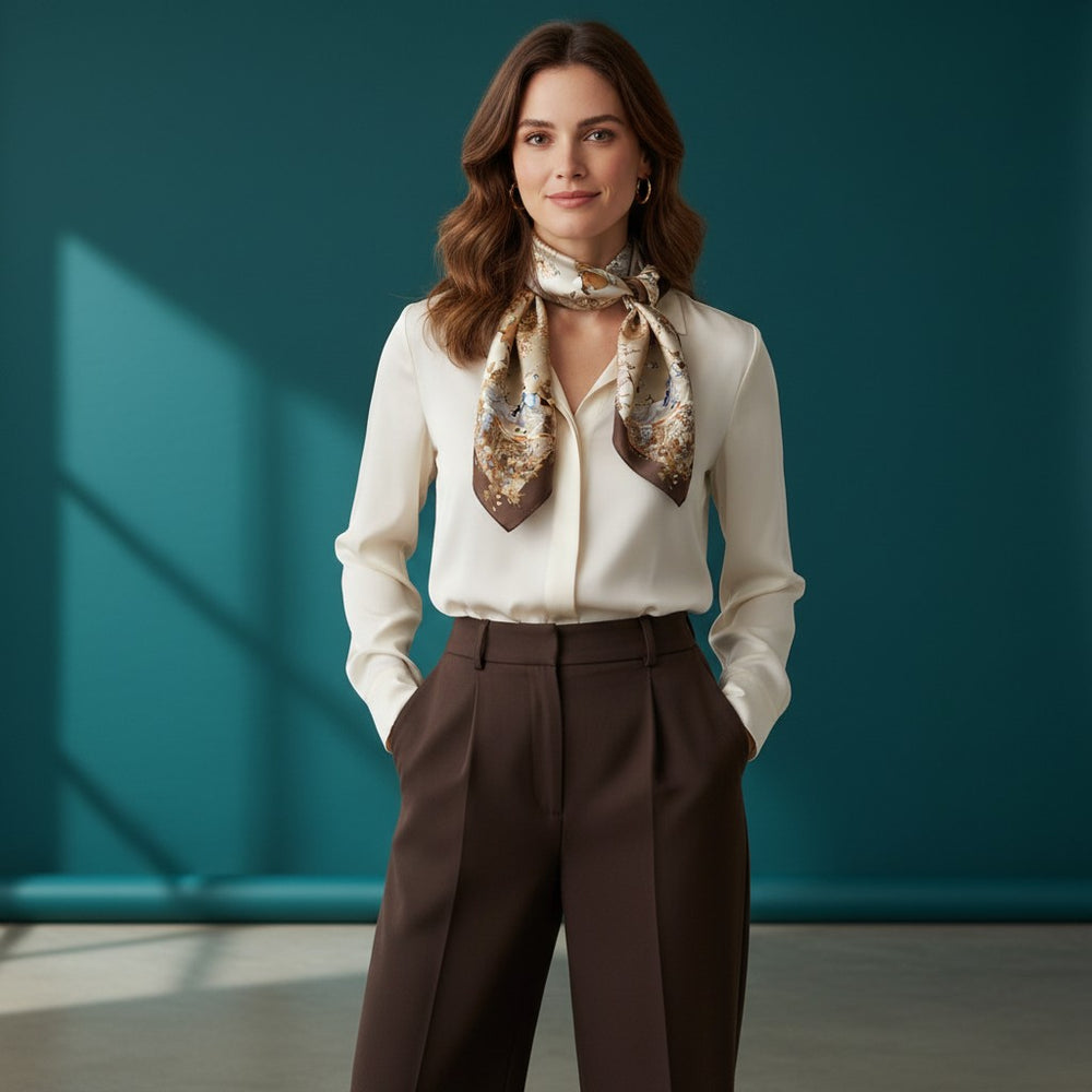 90 Twill Silk Scarf Equestrian Garden