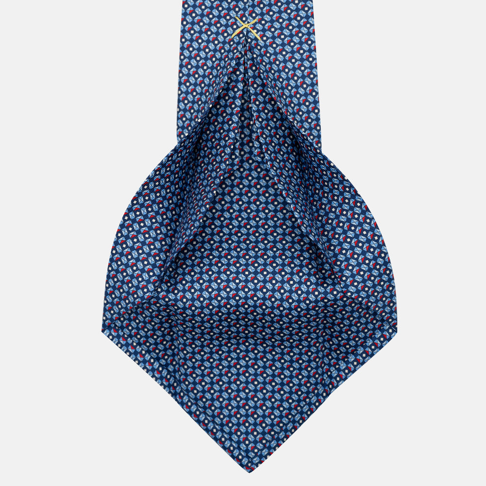 Cravatta 7 pieghe in seta Fantasia Geometrica Blu Rosso - JA055920-2