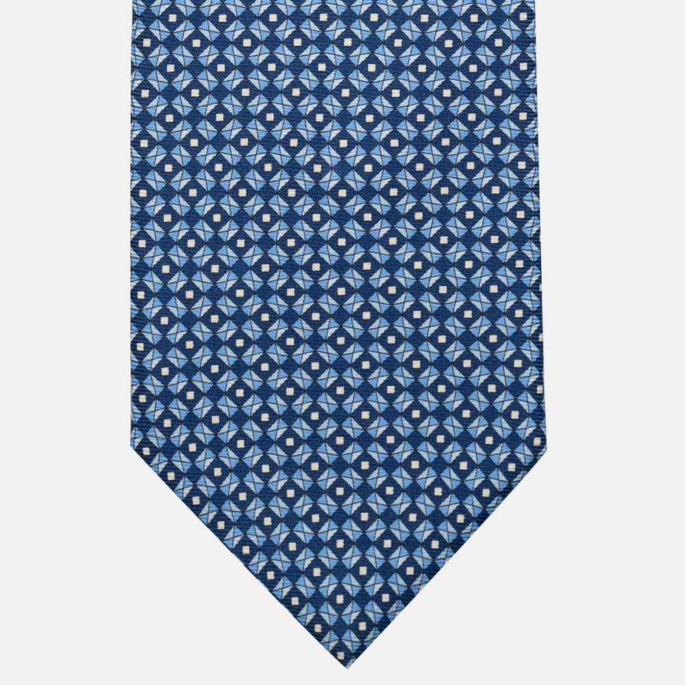 Cravatta 3 pieghe in Seta, Fantasia Geometrica, Azzurro - JA055920-4