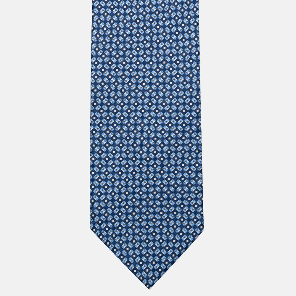 Cravatta 3 pieghe in Seta, Fantasia Geometrica, Azzurro - JA055920-4