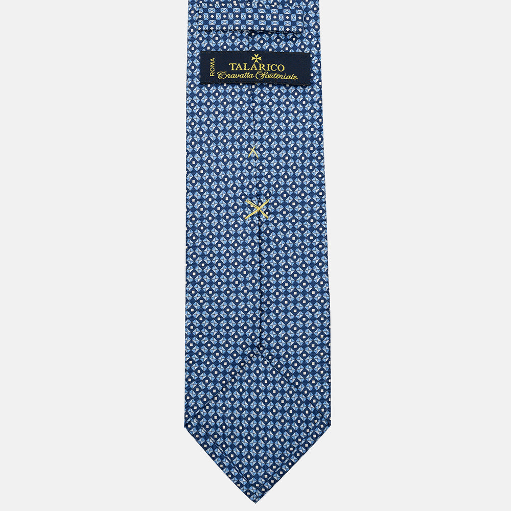 Cravatta 3 pieghe in Seta, Fantasia Geometrica, Azzurro - JA055920-4