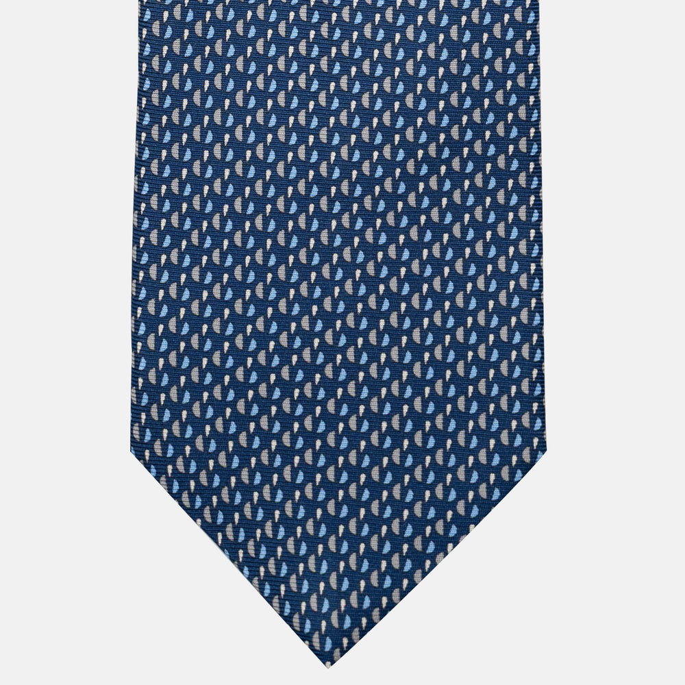 Cravatta 3 pieghe in Seta, Micro Fantasia, Blu Grigio - JA055921-3
