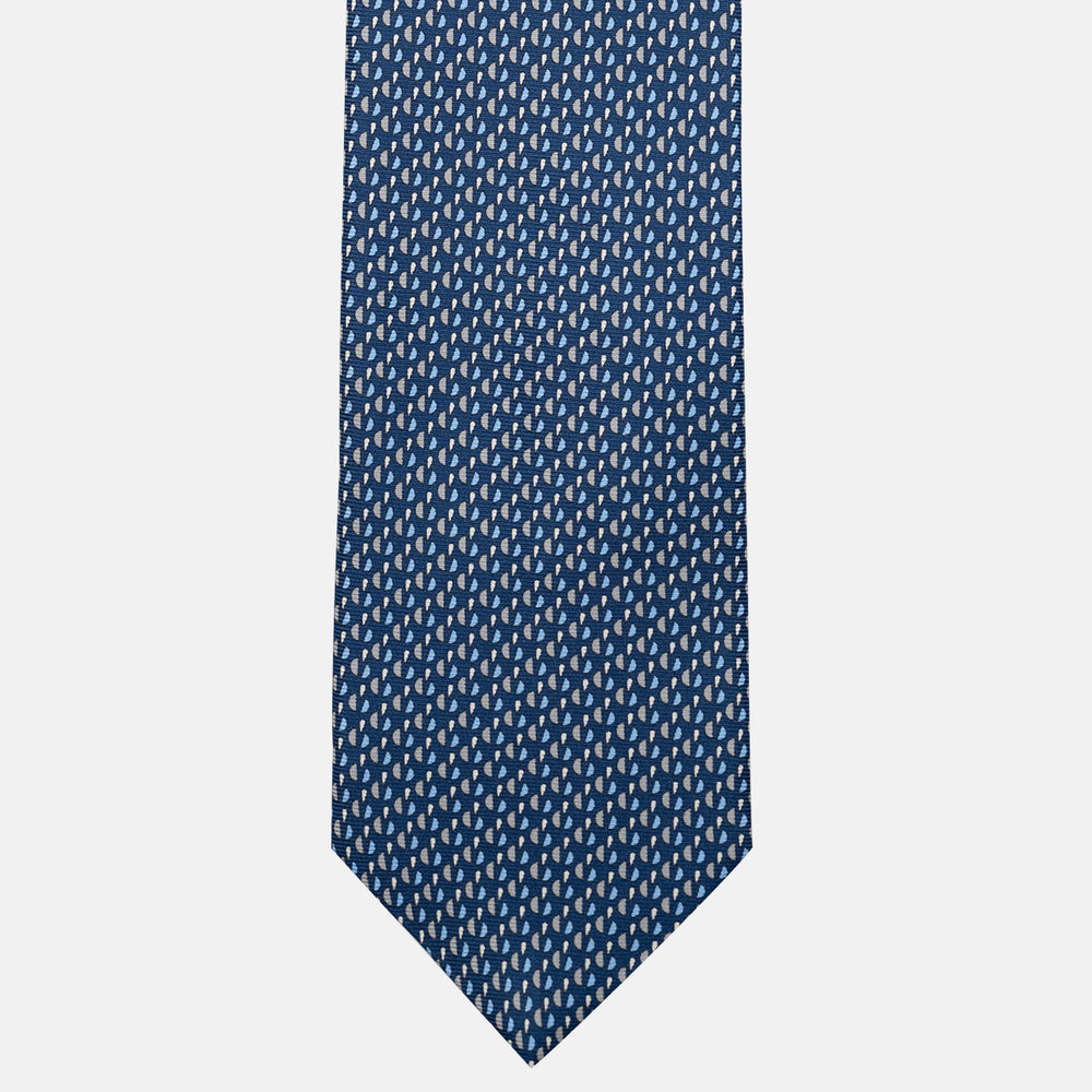 Cravatta 3 pieghe in Seta, Micro Fantasia, Blu Grigio - JA055921-3