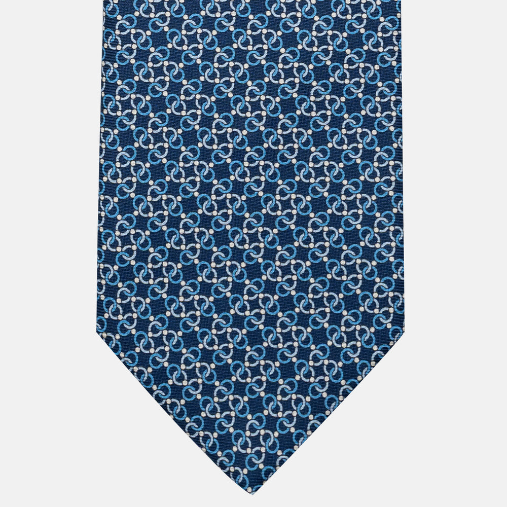 Cravatta 3 pieghe in Seta, Fantasia Concatenata, Azzurro - JA055937-11
