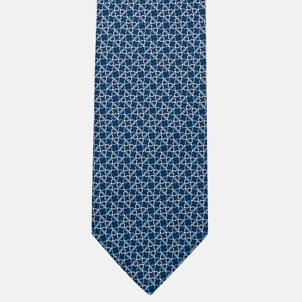 Cravatta 3 pieghe in Seta, Fantasia Concatenata, Azzurro - JA055937-11