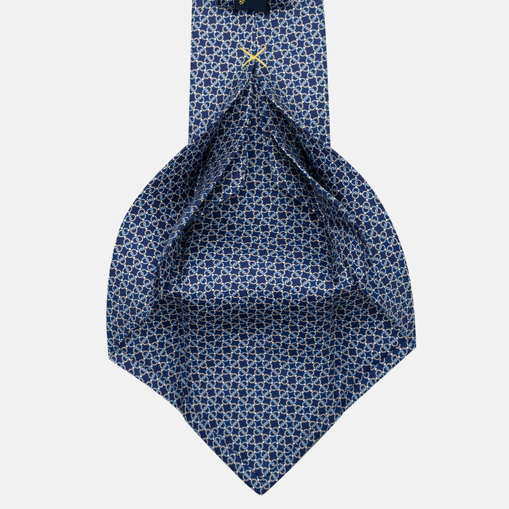 Cravatta 7 pieghe in seta Fantasia Concatenata Blu Grigio - JA055937-2