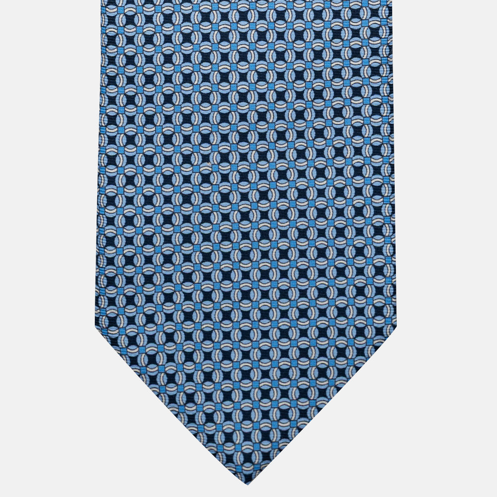 Cravatta 3 pieghe in Seta, Fantasia Geometrica, Blu Celeste - JA055940-1