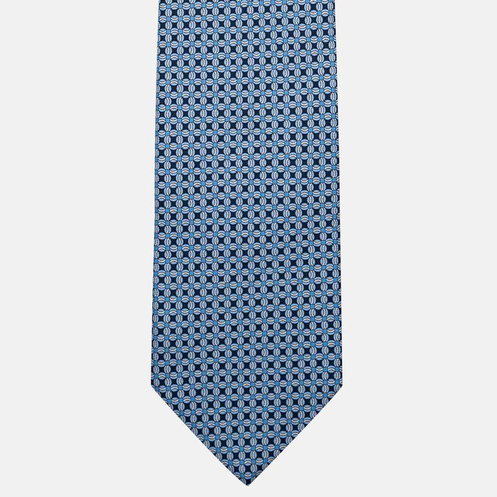 Cravatta 3 pieghe in Seta, Fantasia Geometrica, Blu Celeste - JA055940-1
