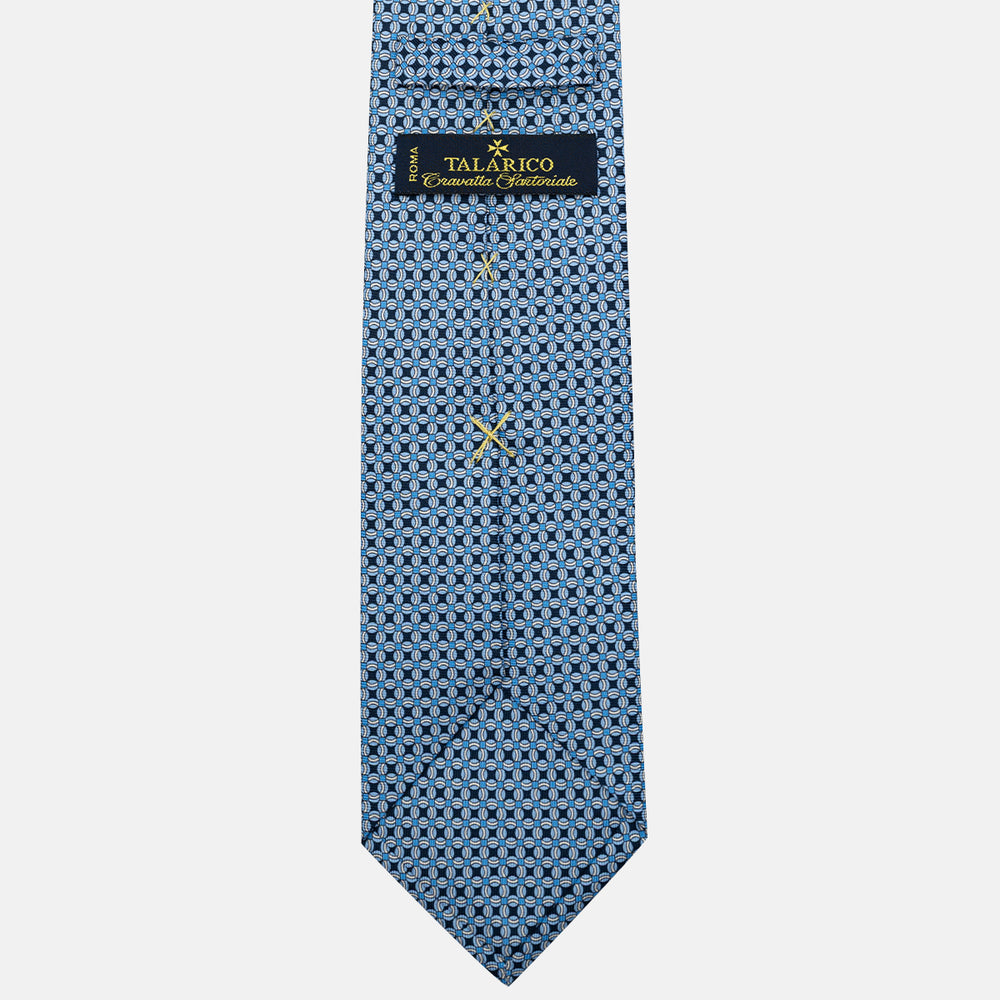 Cravatta 3 pieghe in Seta, Fantasia Geometrica, Blu Celeste - JA055940-1