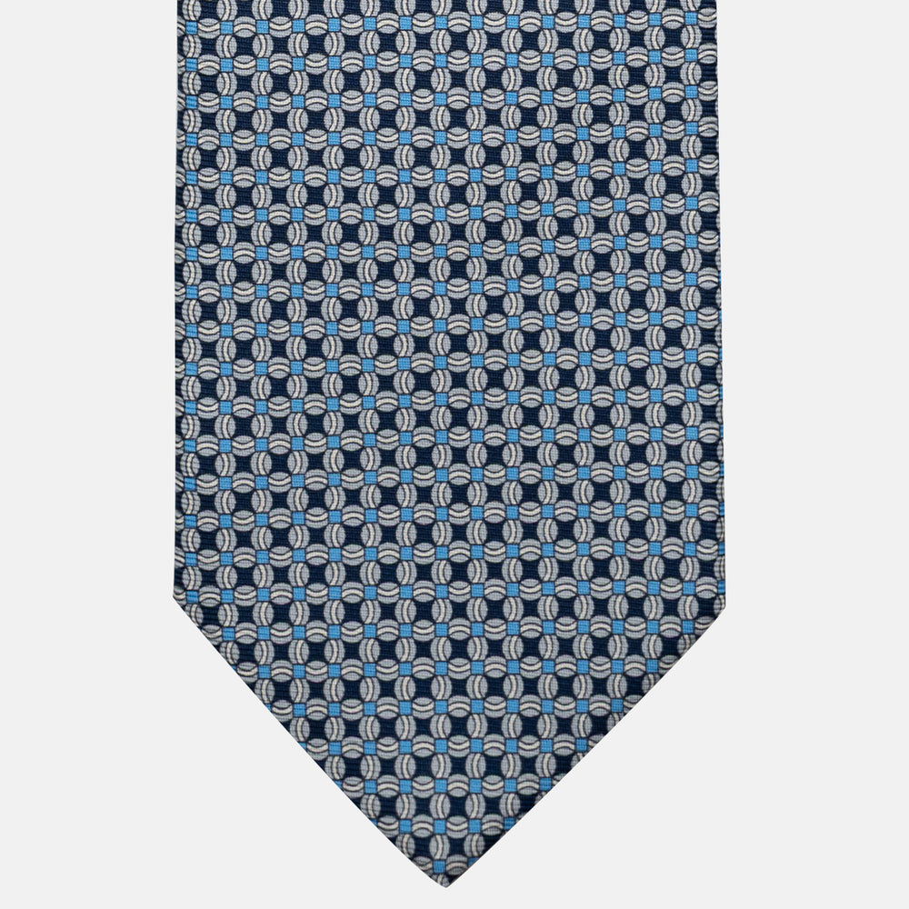 Cravatta 3 pieghe in Seta, Fantasia Geometrica, Blu Grigio - JA055940-2