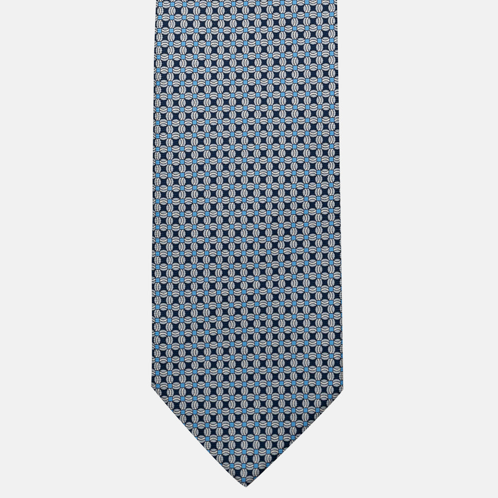 Cravatta 3 pieghe in Seta, Fantasia Geometrica, Blu Grigio - JA055940-2